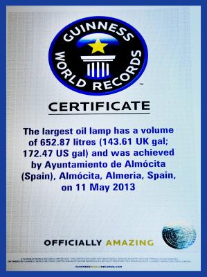 RECORD GUINNESS - THE LARGEST OIL LAMP - El Candil Más Grande del Mundo -ALMÓCITA-